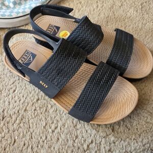 Reef Black Woven Strap Sandals with Tan Footbed